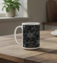 Set of Big Mugs, Floral Cup Set, Large 15 oz Matching Cups