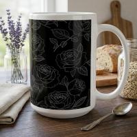 Set of Big Mugs, Floral Cup Set, Large 15 oz Matching Cups