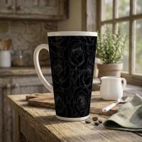 Set of 3 Cups, Floral, 17oz Latte Ceramic Mugs Set - Extra Tall Cup Set