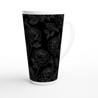Black Roses, Latte 17oz Ceramic Mug - Coffee or Tea Cup, Extra Tall