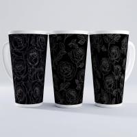 Set of 3 Cups, Floral, 17oz Latte Ceramic Mugs Set - Extra Tall Cup Set