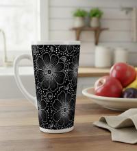 Set of 3 Cups, Floral, 17oz Latte Ceramic Mugs Set - Extra Tall Cup Set