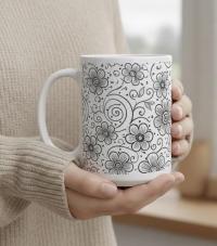 Set of Big Mugs, Floral Cup Set, Large 15 oz Matching Cups