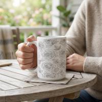 Set of Big Mugs, Floral Cup Set, Large 15 oz Matching Cups
