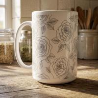 Set of Big Mugs, Floral Cup Set, Large 15 oz Matching Cups