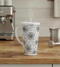 Set of 3 Cups, Floral, 17oz Latte Ceramic Mugs Set - Extra Tall Cup Set