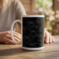Roses, Dark Floral Large and Small Cups, 11oz and 15oz Ceramic Mug Set