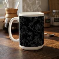 Roses, Dark Floral Large and Small Cups, 11oz and 15oz Ceramic Mug Set
