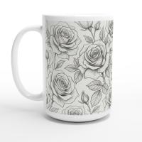 Set of Big Mugs, Floral Cup Set, Large 15 oz Matching Cups