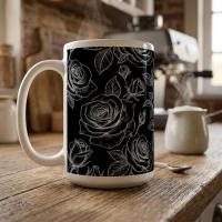 Set of Big Mugs, Floral Cup Set, Large 15 oz Matching Cups