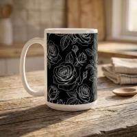 Set of Big Mugs, Floral Cup Set, Large 15 oz Matching Cups