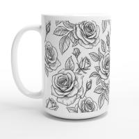 Set of Big Mugs, Floral Cup Set, Large 15 oz Matching Cups