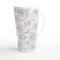 Set of 3 Cups, Floral, 17oz Latte Ceramic Mugs Set - Extra Tall Cup Set