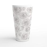 Set of 3 Cups, Floral, 17oz Latte Ceramic Mugs Set - Extra Tall Cup Set