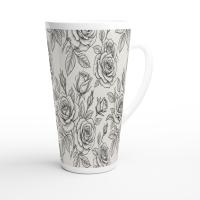Set of 3 Cups, Floral, 17oz Latte Ceramic Mugs Set - Extra Tall Cup Set