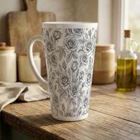 Set of 3 Cups, Floral, 17oz Latte Ceramic Mugs Set - Extra Tall Cup Set