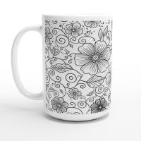Set of Big Mugs, Floral Cup Set, Large 15 oz Matching Cups