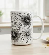 Set of Big Mugs, Floral Cup Set, Large 15 oz Matching Cups
