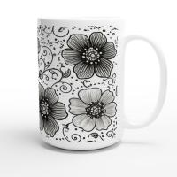 Set of Big Mugs, Floral Cup Set, Large 15 oz Matching Cups