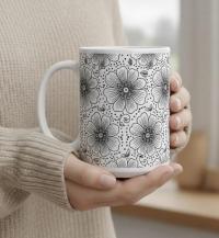 Set of Big Mugs, Floral Cup Set, Large 15 oz Matching Cups
