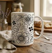 Set of Big Mugs, Floral Cup Set, Large 15 oz Matching Cups