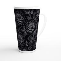 Set of 3 Cups, Floral, 17oz Latte Ceramic Mugs Set - Extra Tall Cup Set