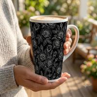 Set of 3 Cups, Floral, 17oz Latte Ceramic Mugs Set - Extra Tall Cup Set