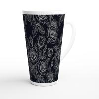 Set of 3 Cups, Floral, 17oz Latte Ceramic Mugs Set - Extra Tall Cup Set