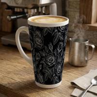 Set of 3 Cups, Floral, 17oz Latte Ceramic Mugs Set - Extra Tall Cup Set
