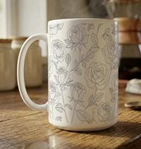 Set of Big Mugs, Floral Cup Set, Large 15 oz Matching Cups
