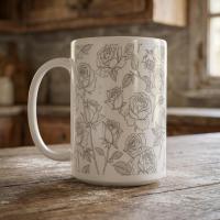 Set of Big Mugs, Floral Cup Set, Large 15 oz Matching Cups