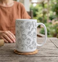 Set of Big Mugs, Floral Cup Set, Large 15 oz Matching Cups