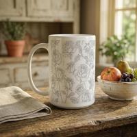 Set of Big Mugs, Floral Cup Set, Large 15 oz Matching Cups