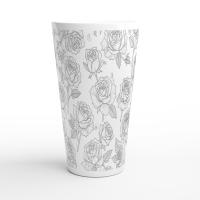 Set of 3 Cups, Floral, 17oz Latte Ceramic Mugs Set - Extra Tall Cup Set