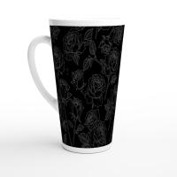 Set of 3 Cups, Floral, 17oz Latte Ceramic Mugs Set - Extra Tall Cup Set