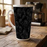 Set of 3 Cups, Floral, 17oz Latte Ceramic Mugs Set - Extra Tall Cup Set