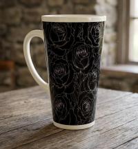 Set of 3 Cups, Floral, 17oz Latte Ceramic Mugs Set - Extra Tall Cup Set