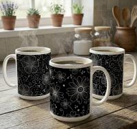 Set of Big Mugs, Floral Cup Set, Large 15 oz Matching Cups