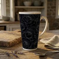 Set of 3 Cups, Floral, 17oz Latte Ceramic Mugs Set - Extra Tall Cup Set