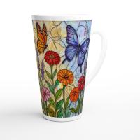 Set of 3 Cups, Butterfly, 17oz Latte Ceramic Mugs Set - Extra Tall Cup Set