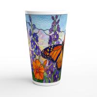 Set of 3 Cups, Butterfly, 17oz Latte Ceramic Mugs Set - Extra Tall Cup Set