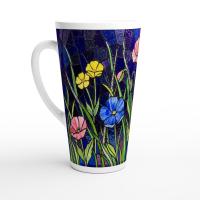 Floral Latte 17oz Ceramic Mug - Coffee or Tea Cup, Extra Tall