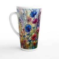 Large Floral Mugs, Latte Mug - Coffee or Tea Cup, Extra Tall, 17oz Ceramic