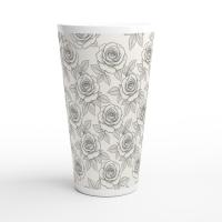 Roses - Large Latte Mug - Floral Coffee or Tea Cup, 17oz Ceramic, Extra Tall