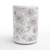 Roses, Floral Cups Set -  Large and Small Ceramic Mugs