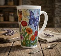 Butterfly Mug, Latte 17oz Ceramic Mug - Coffee or Tea Cup, Extra Tall