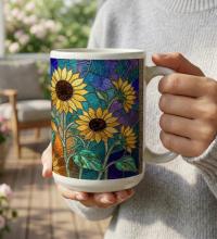 Sunflowers, Large and Small Cups, Floral Mug Set