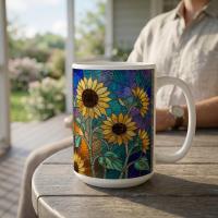 Sunflowers, Large and Small Cups, Floral Mug Set