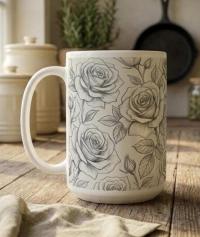 Set of Big Mugs, Floral Cup Set, Large 15 oz Matching Cups