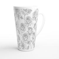 Set of 3 Cups, Floral, 17oz Latte Ceramic Mugs Set - Extra Tall Cup Set